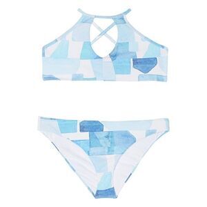 Splendid Block Party Bikini Sets Girls 10 Blue Abstract 2-Piece Swimwear JDM814